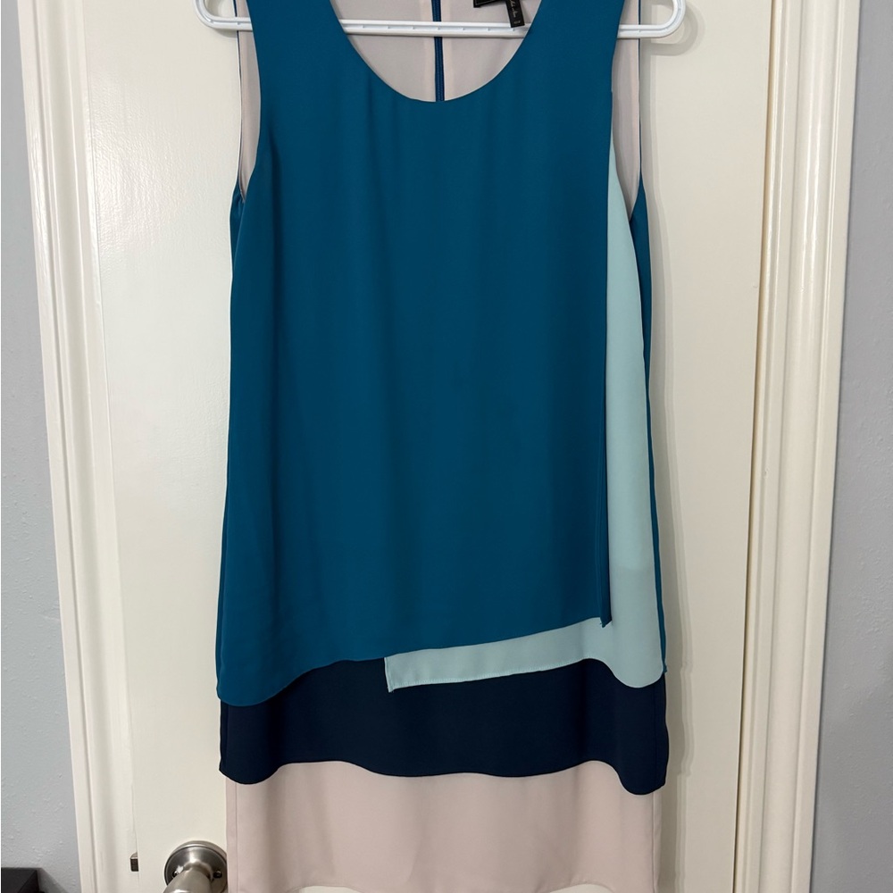 BCBGMaxAzria Teal and Navy Asymmetrical Dress